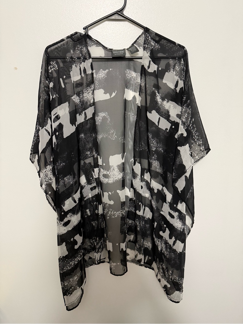 Chico's Black & White Sheer Open-Front Tunic Kimono
